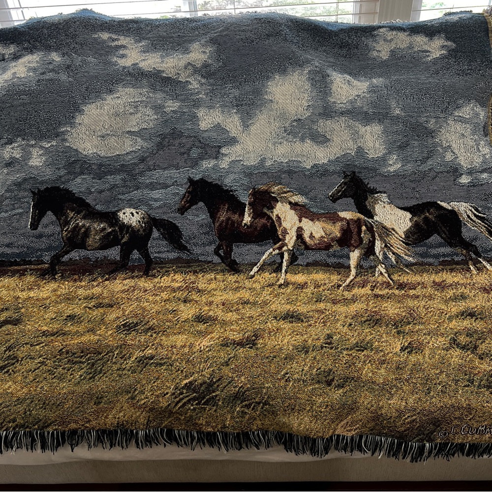 Horse Tapestry Throw Blanket Artwork by C. Cummings "Running Free" Multicolor - Picture 2 of 7